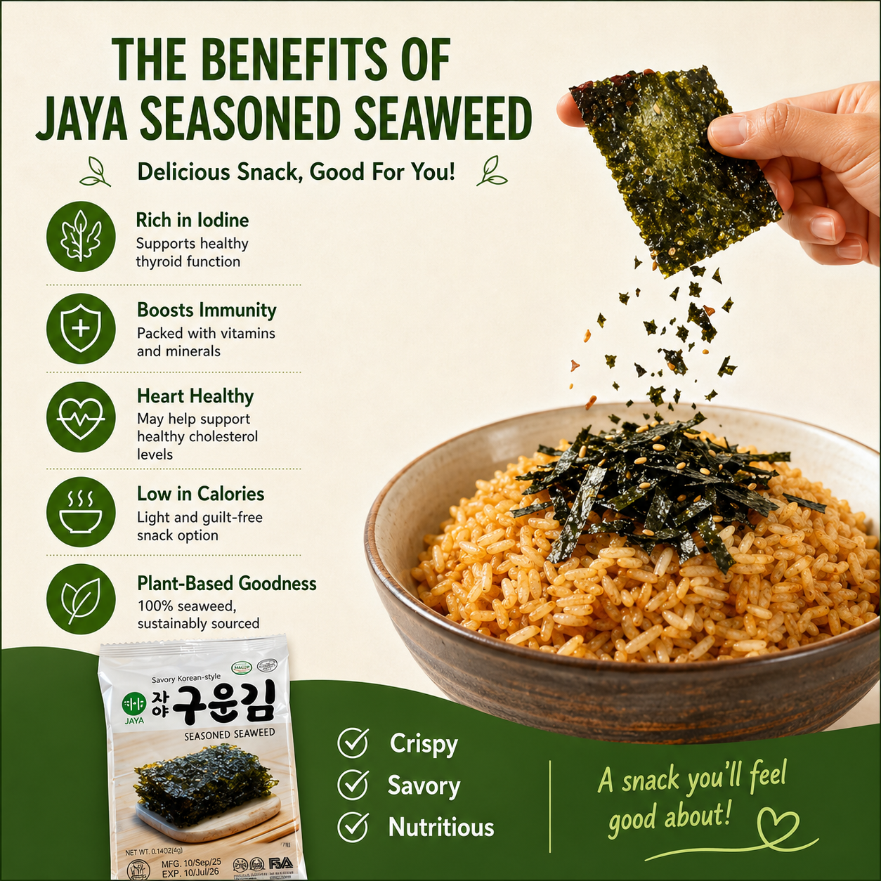Jaya Seaweed Seasoned Nori Snack 4grams (By 16) BOX